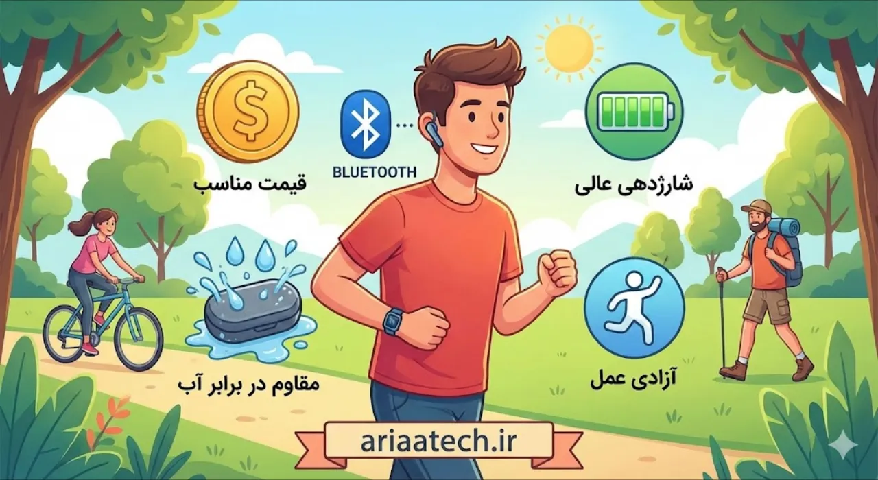 یک فرد در حال استفاده از هندزفری بلوتوثی اقتصادی در حال ورزش